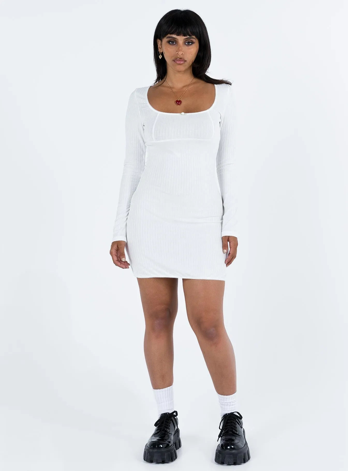 Kimono-Sleeve Millard Long Sleeve Mini Dress White