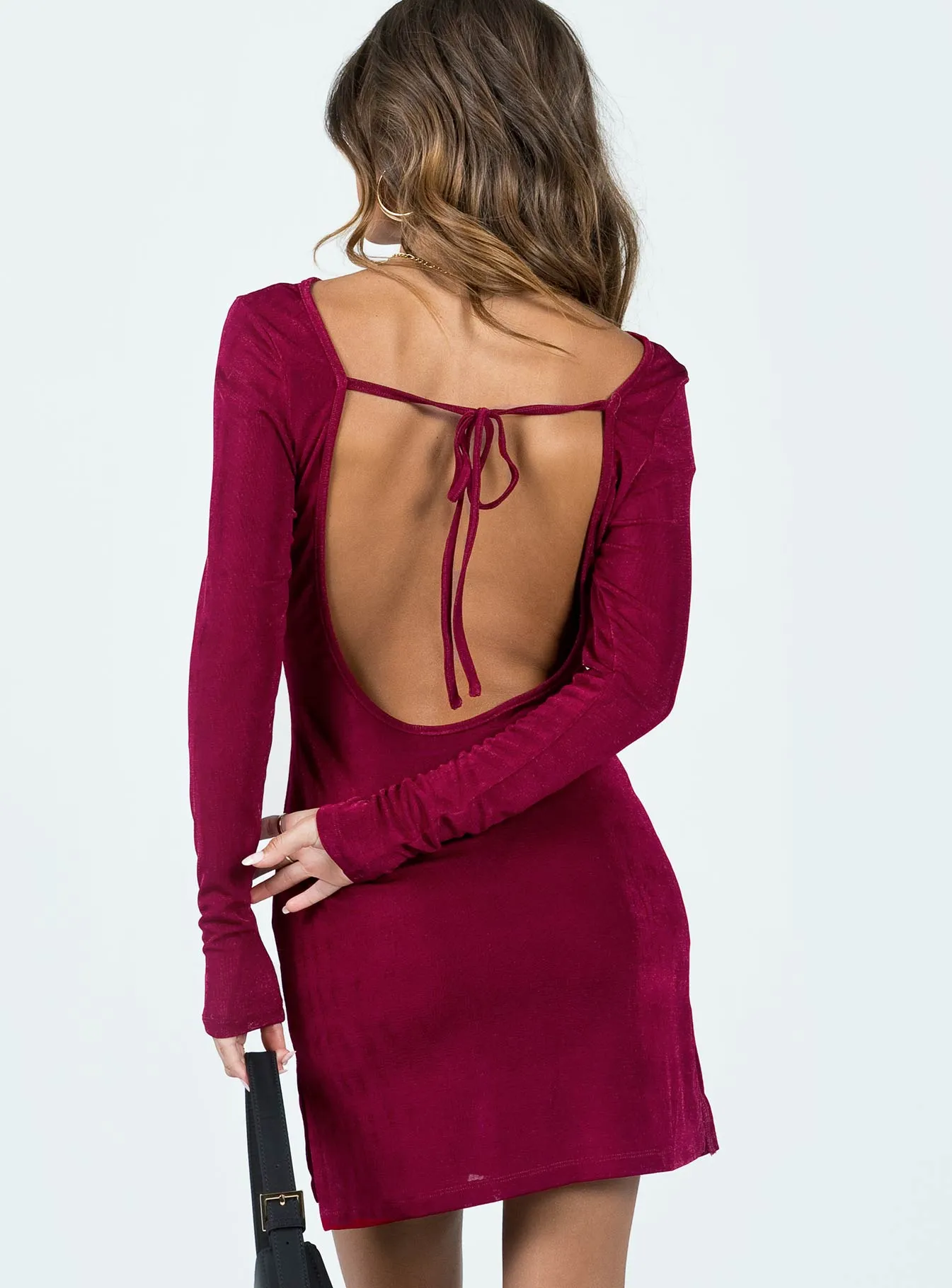 Velvet-Touch Drawstring-Closure Montana Mini Dress Crimson