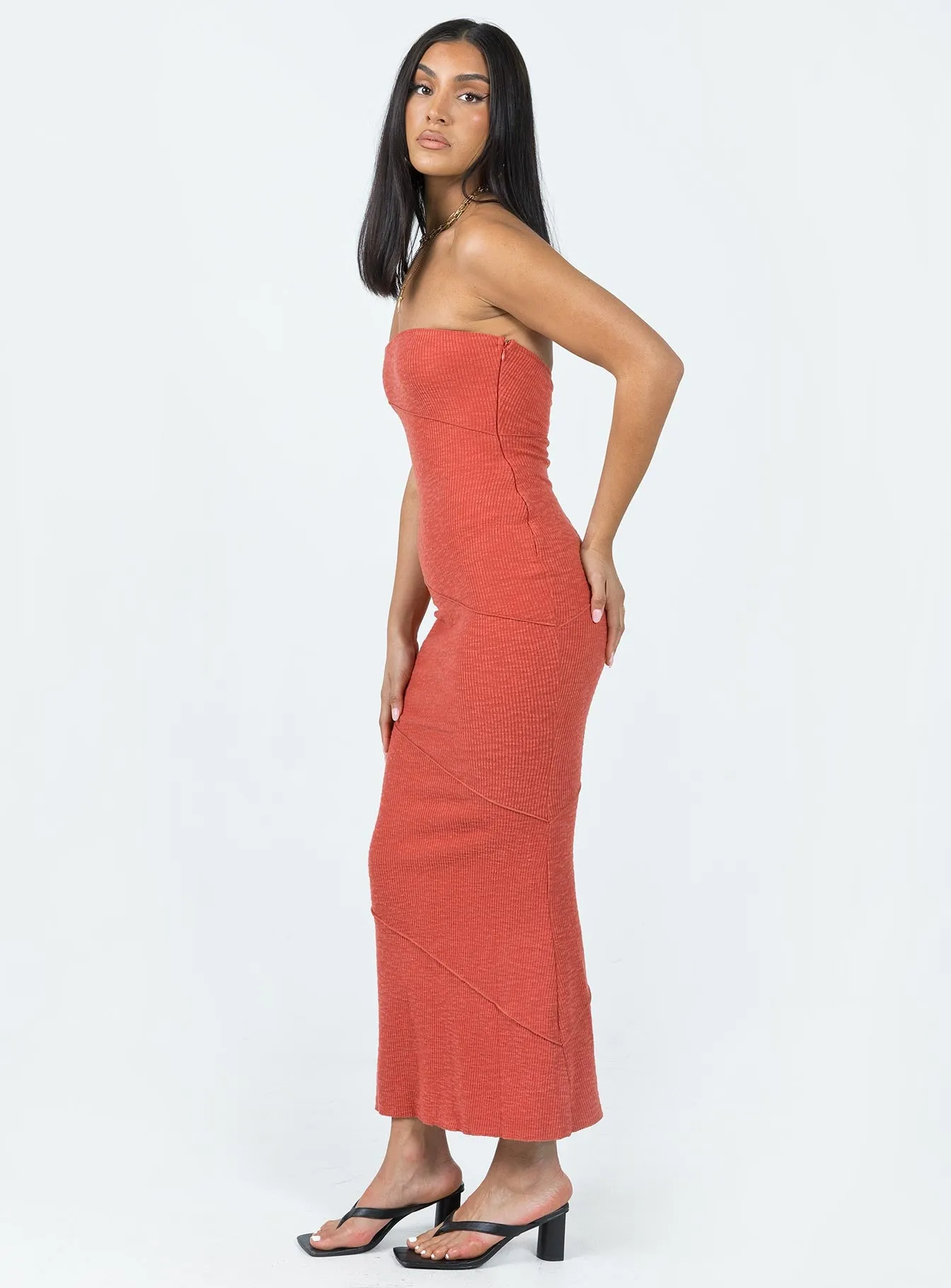 Formal dinner wear Bold-Color Oscar Midi Dress Rust