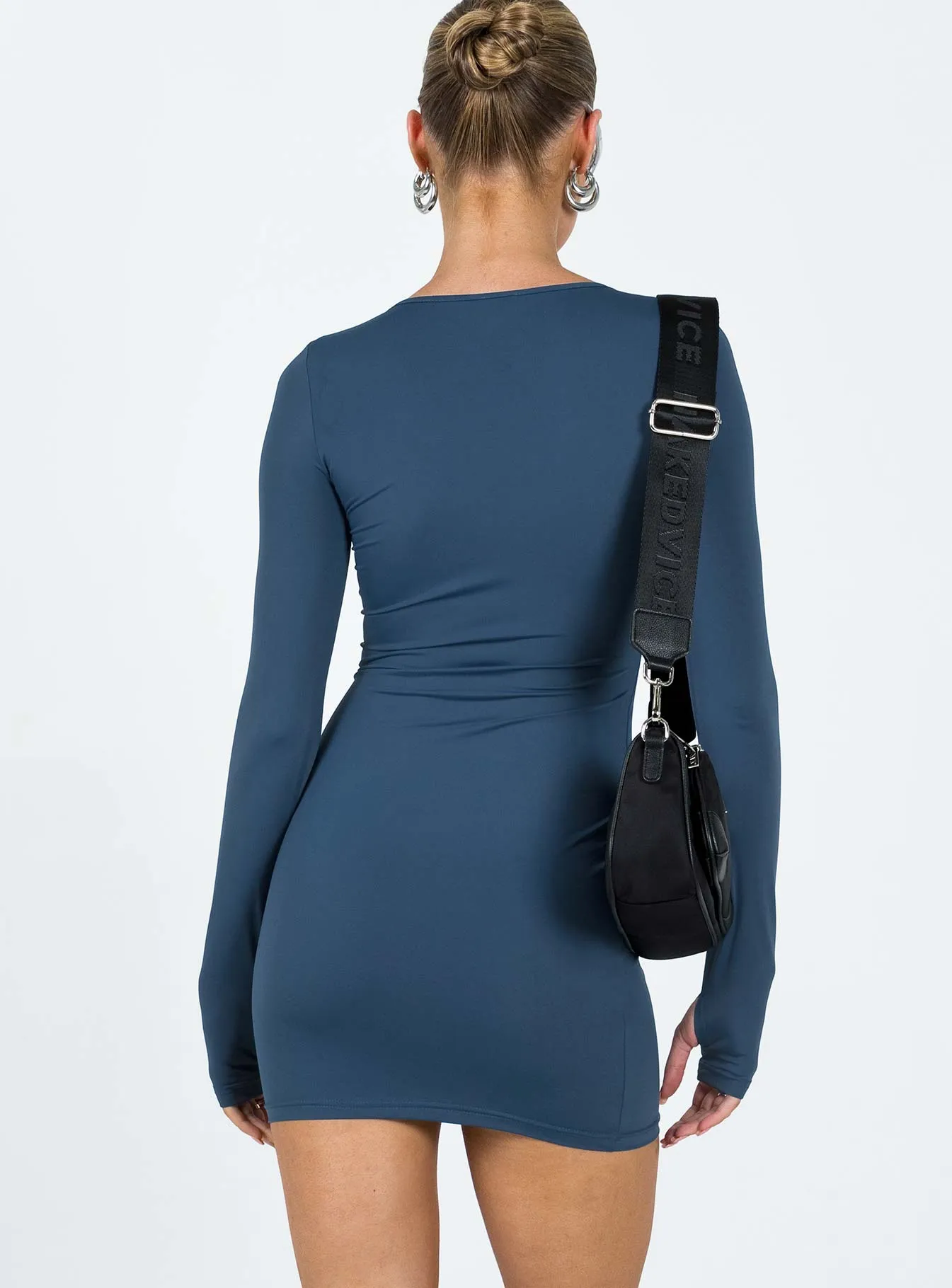 Farro Long Sleeve Mini Dress Navy Refined Presence Classic Touch