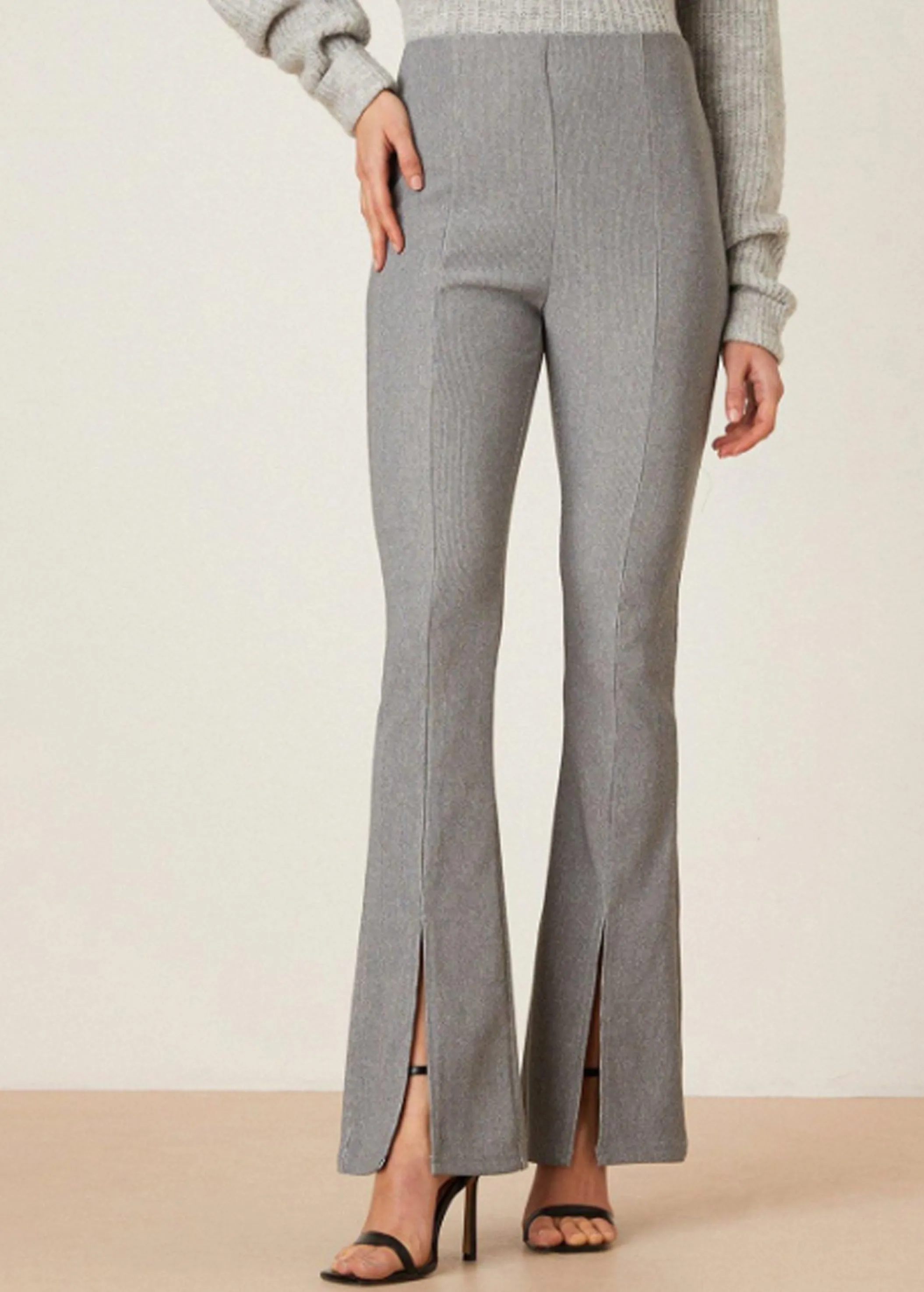 Women's Ribbed Flare Pants,Grey Effortless Look