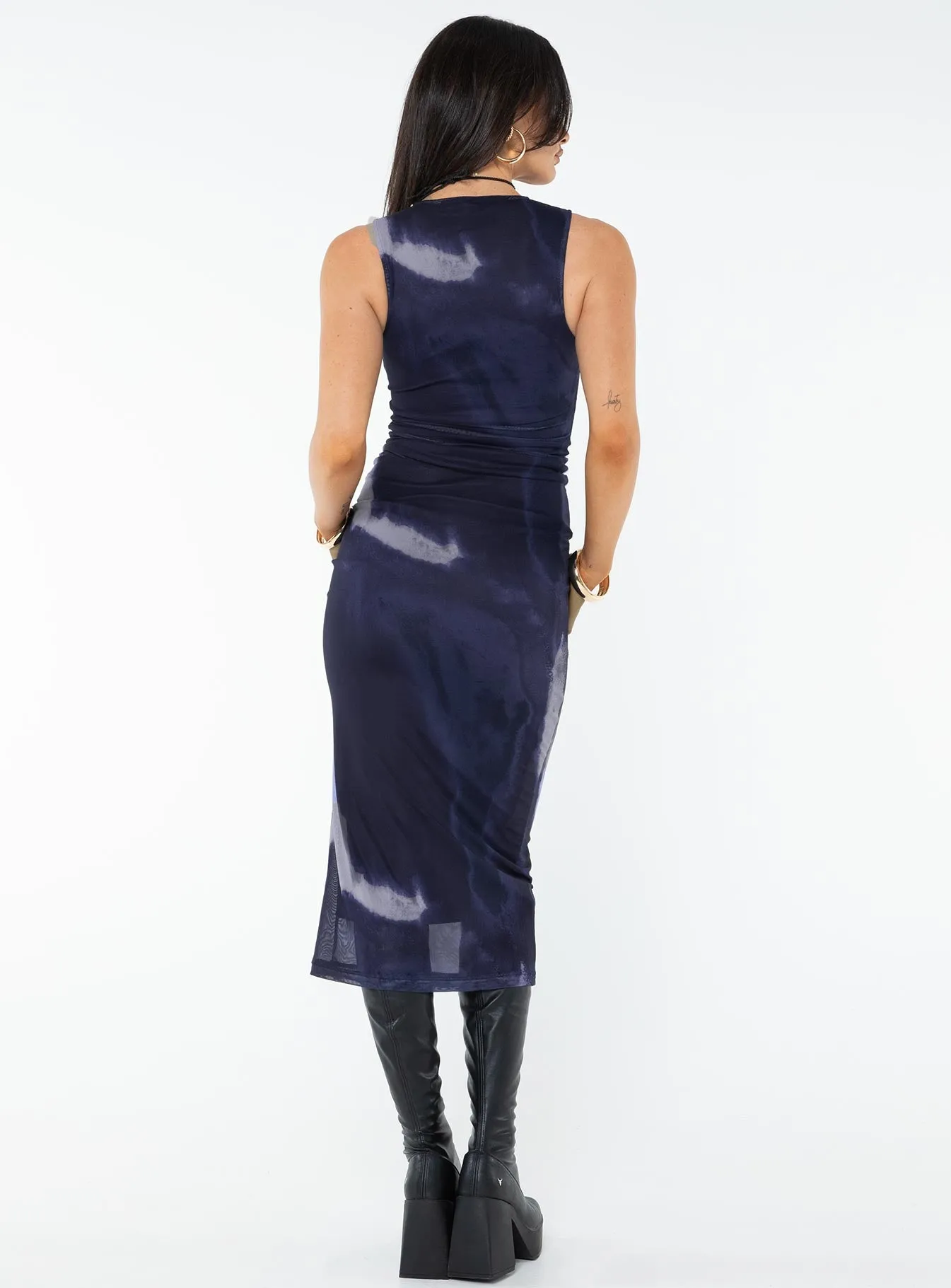 Fayola Dress Mesh Watercolour Navy Fall Outfit