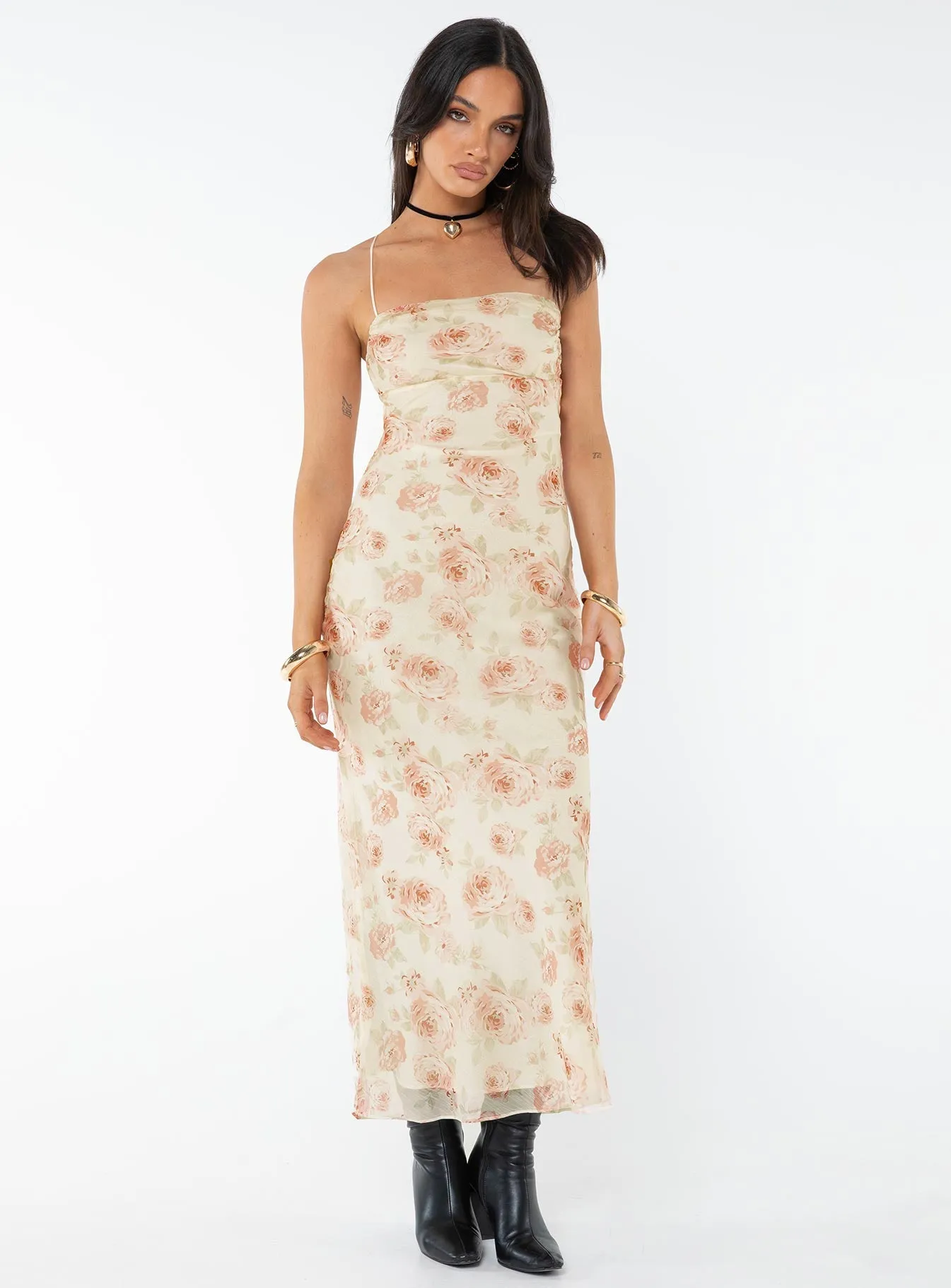 Brunch Outfit Cartian Strapless Maxi Dress Cream / Pink Floral
