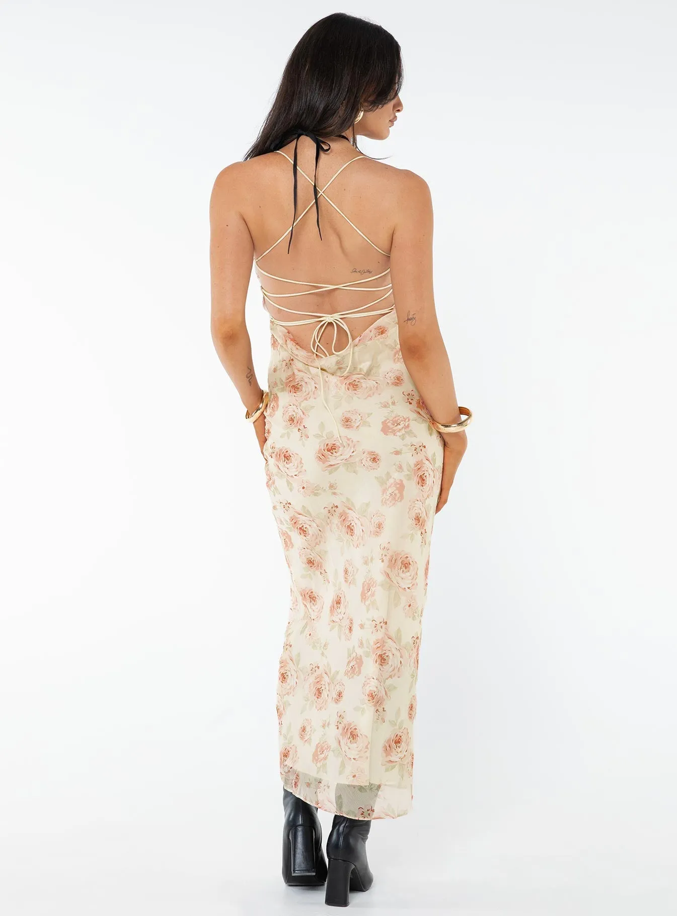 Cartian Strapless Maxi Dress Cream / Pink Floral TearResistantFabric Basic Warm