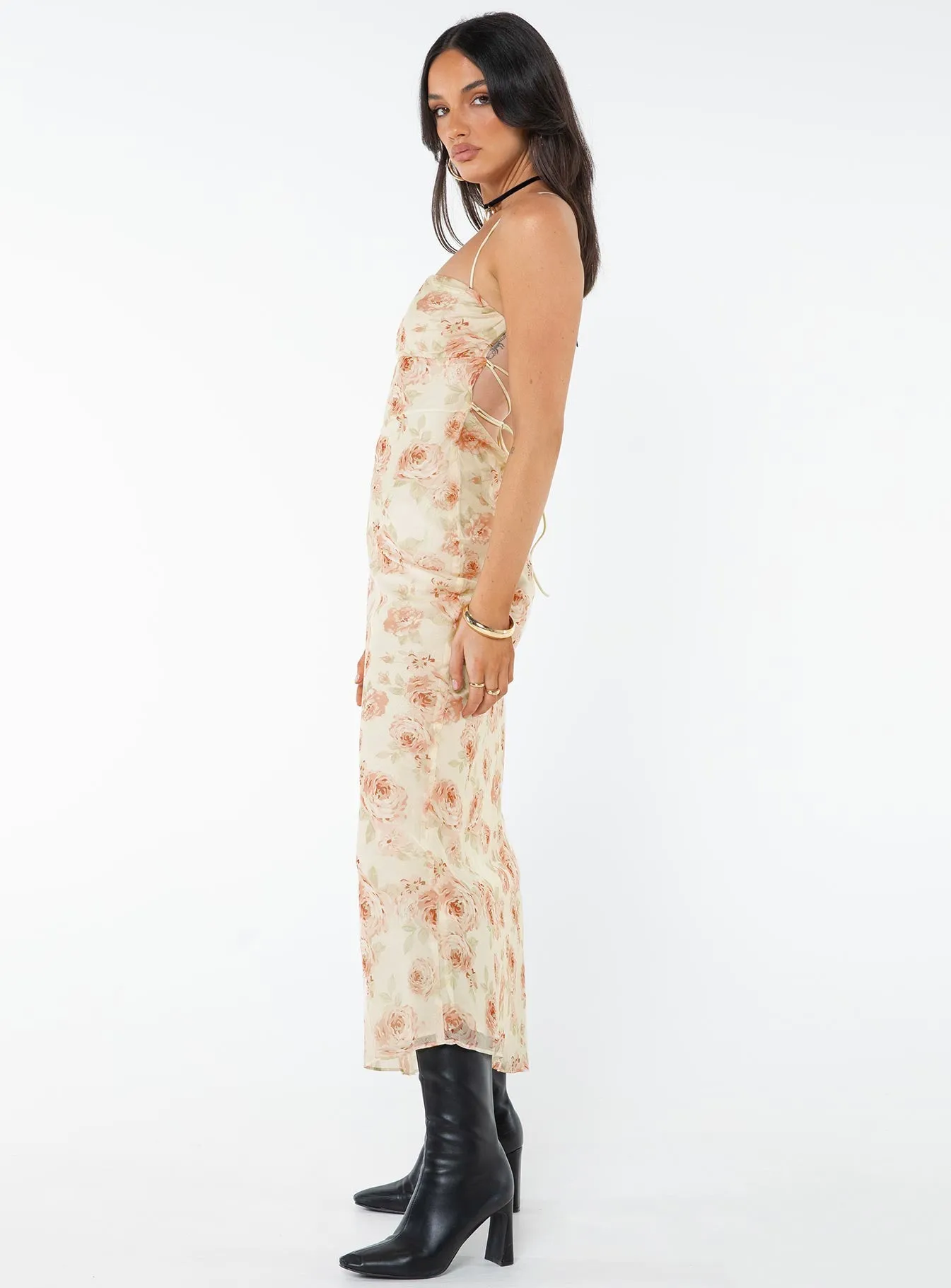 Cartian Strapless Maxi Dress Cream / Pink Floral Nordic Calm