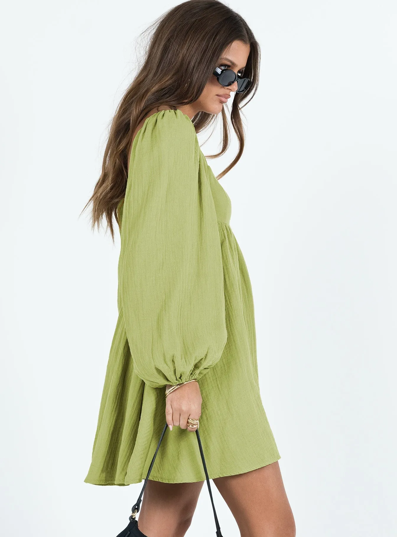 Lorna Long Sleeve Mini Dress Sage Comfortable Waist Design Fit Comfort Waist Fit