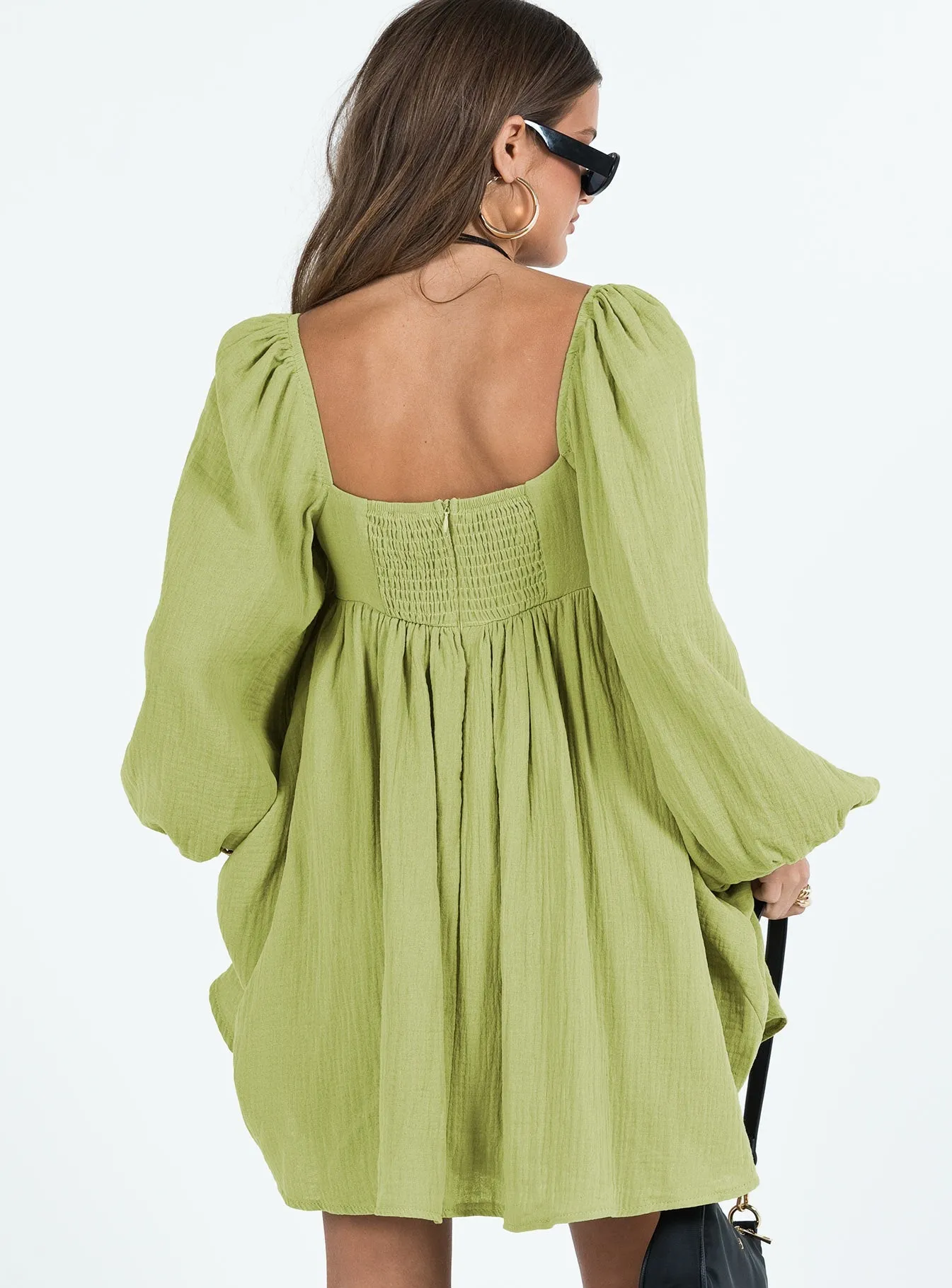 Lorna Long Sleeve Mini Dress Sage High Cut