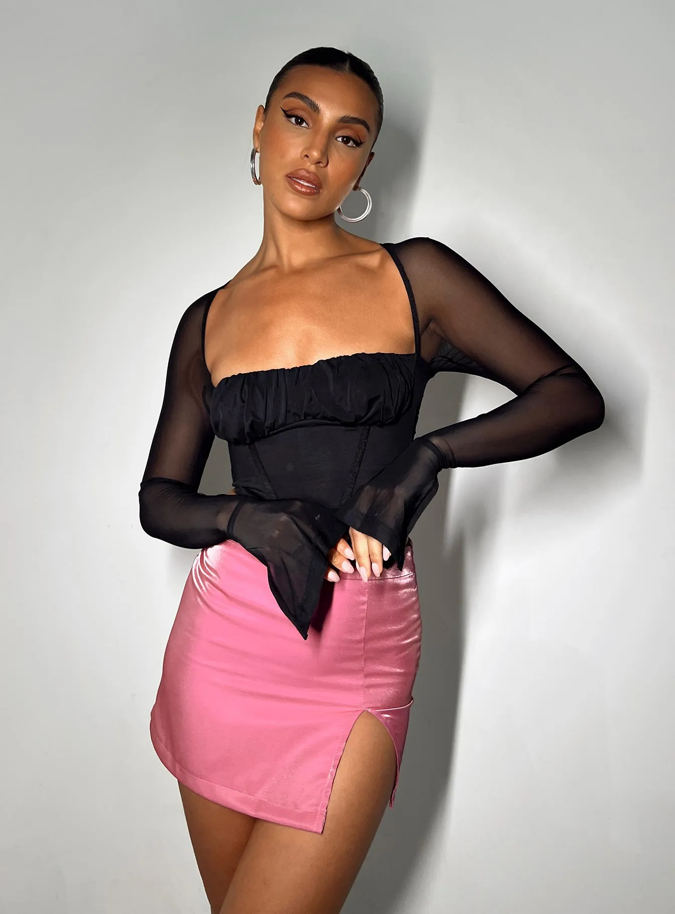 Style Moment High Waist Ayres Mini Skirt Pink
