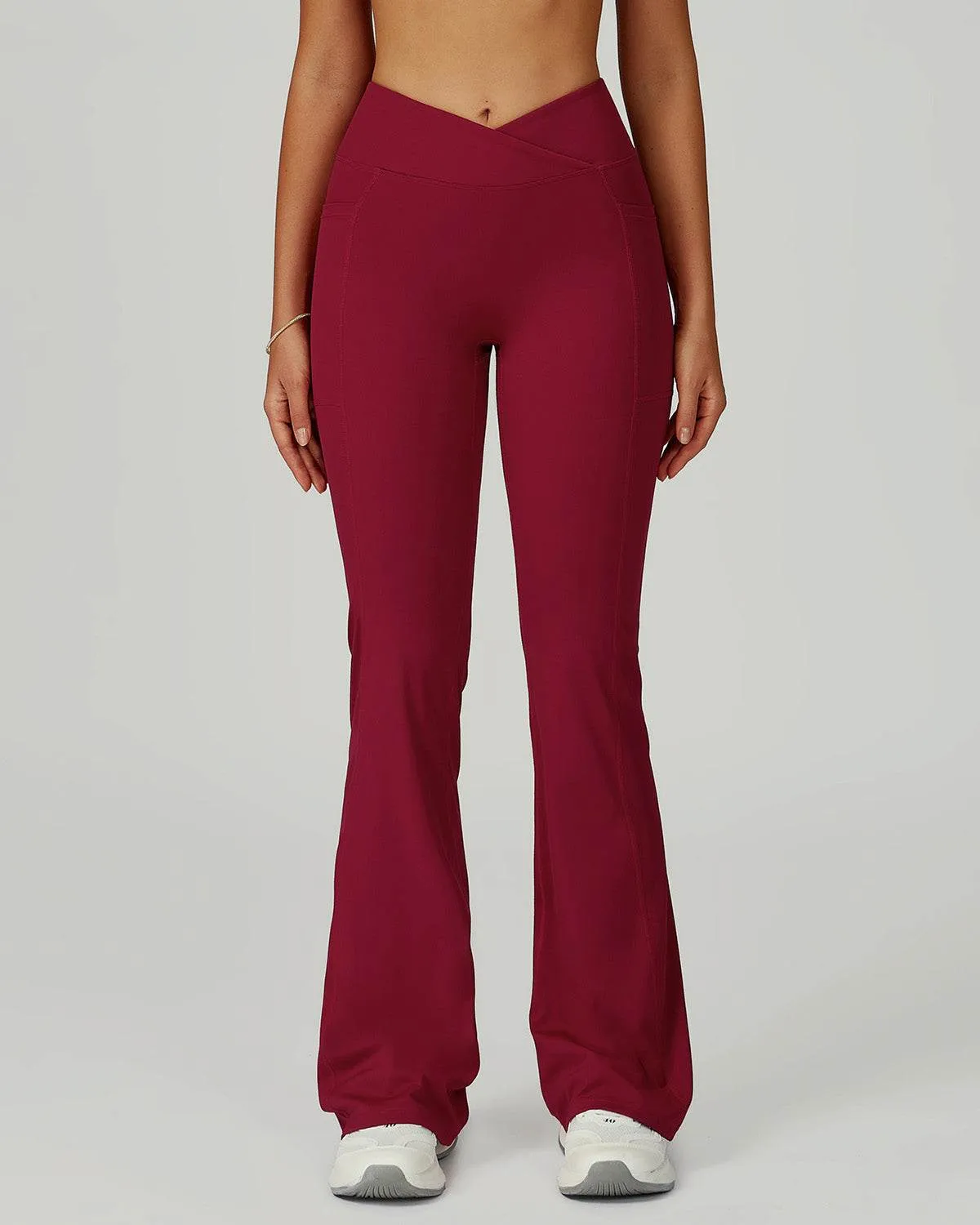 Cross Waist Yoga Flared Pants with Pockets Rustic Ease