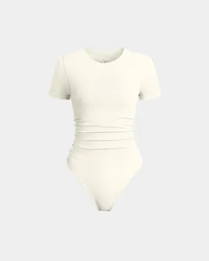 Ruched Stretch Short Sleeve Bodysuit orange bodysuit modern bodysuit