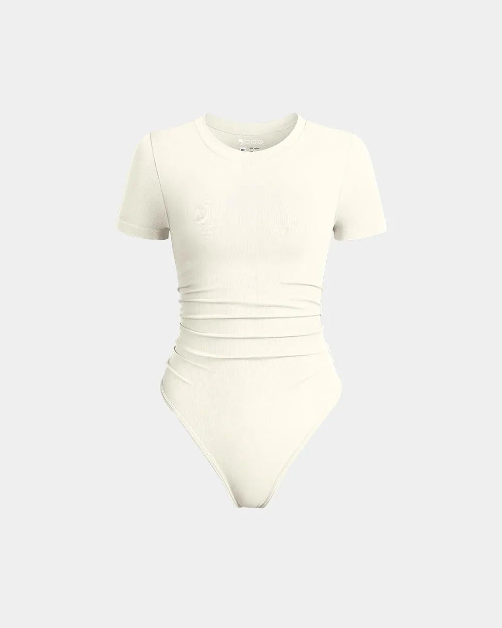 deep plunge bodysuit Ruched Stretch Short Sleeve Bodysuit