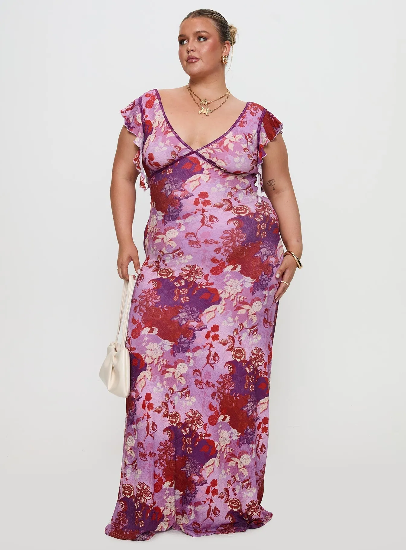 Soleila Maxi Dress Purple Multi Curve Polished Appearance