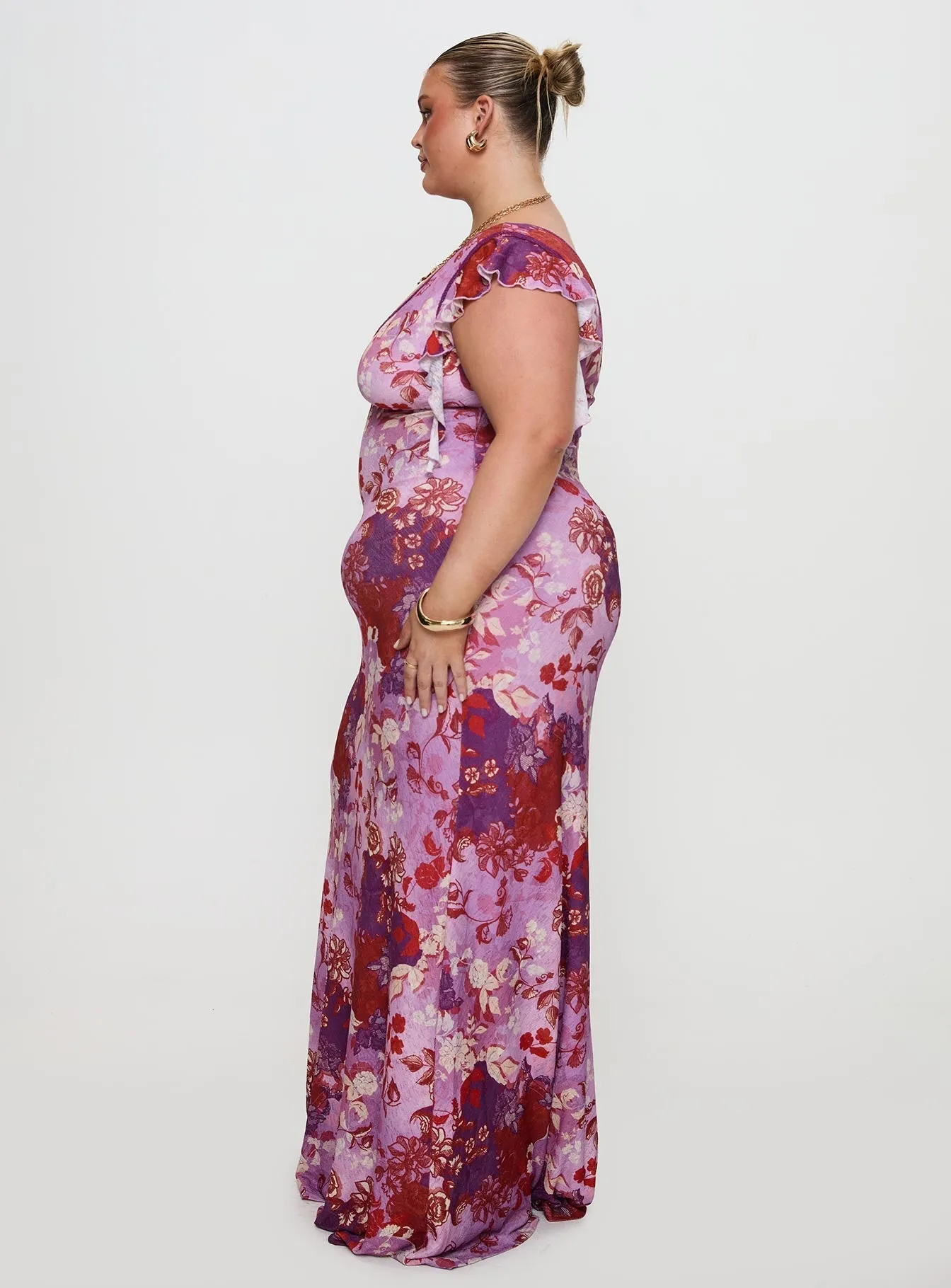 Soleila Maxi Dress Purple Multi Curve Quiet Glow Soft Touch