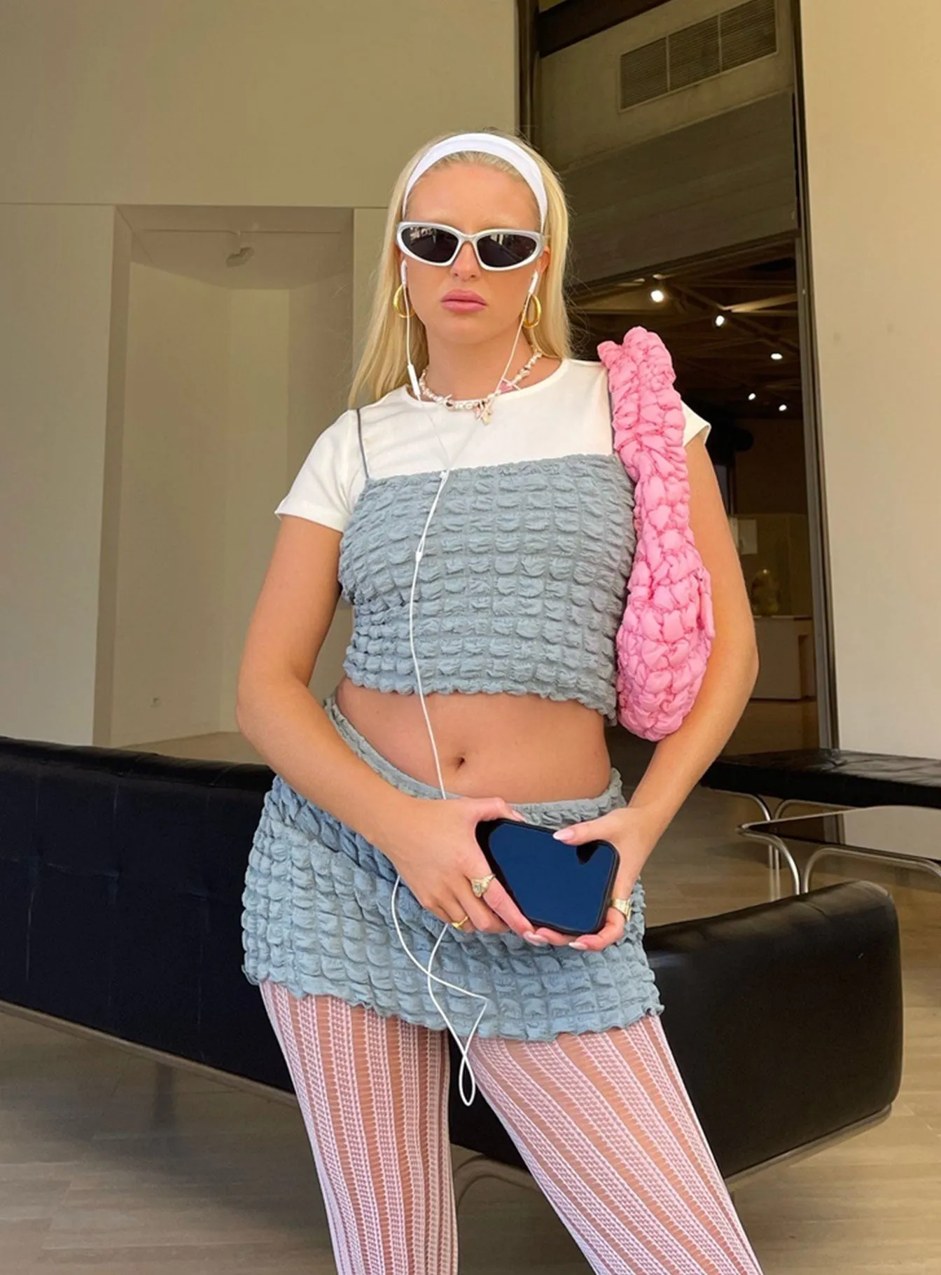 Laidback Feel Popcorn Dream Mini Skirt Blue