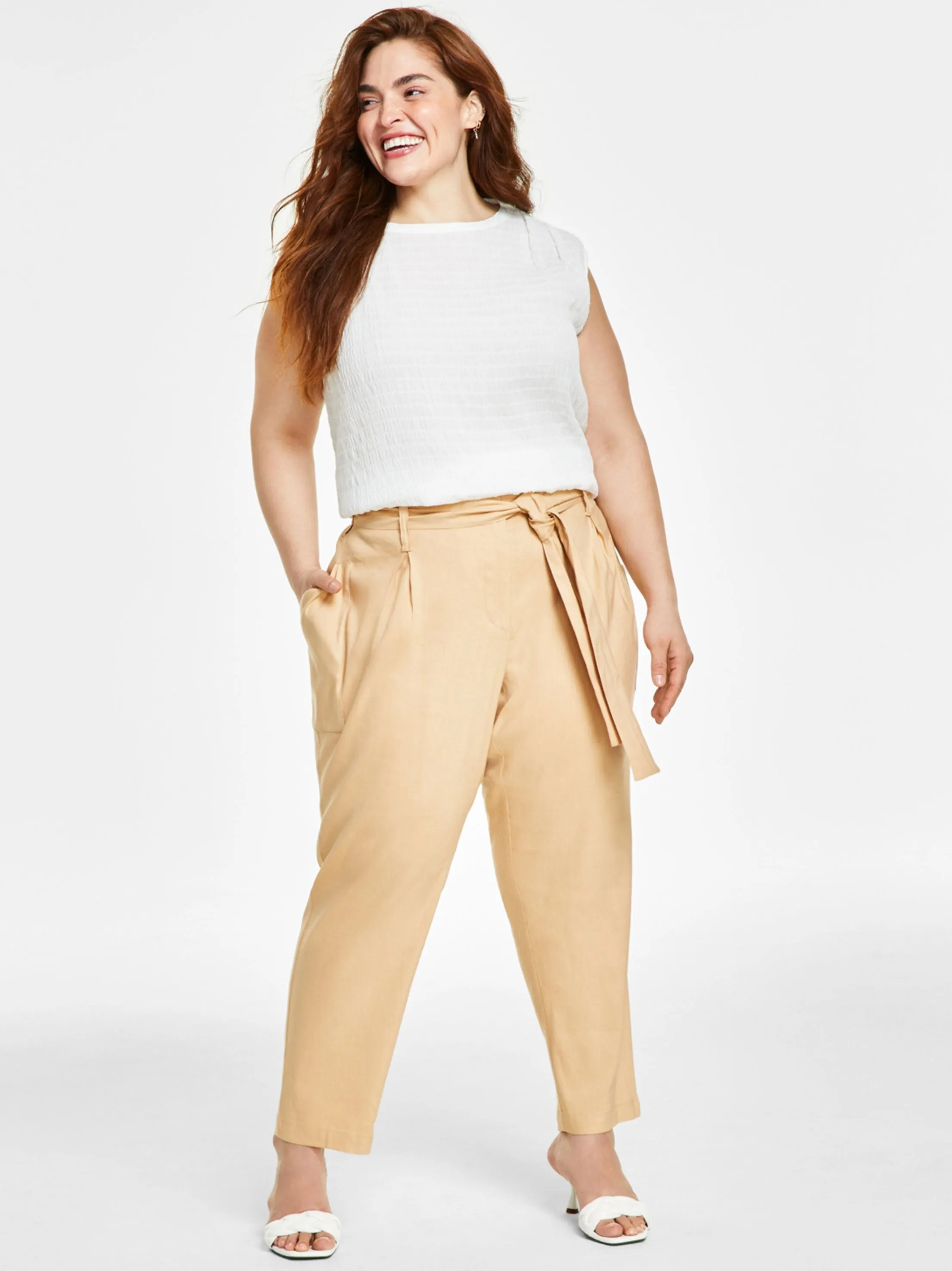 Women's Plain Cropped Pants,Beige Trendy Design