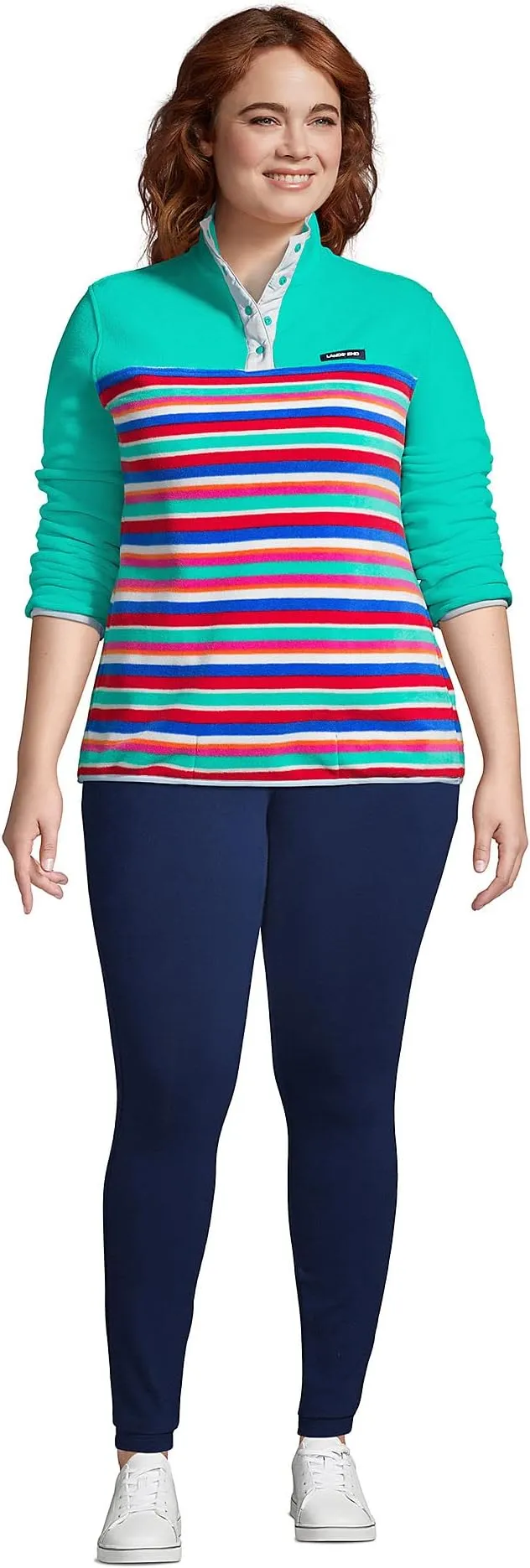 Lands' End Women's Heritage Fleece Snap Neck Pullover Sporty Style