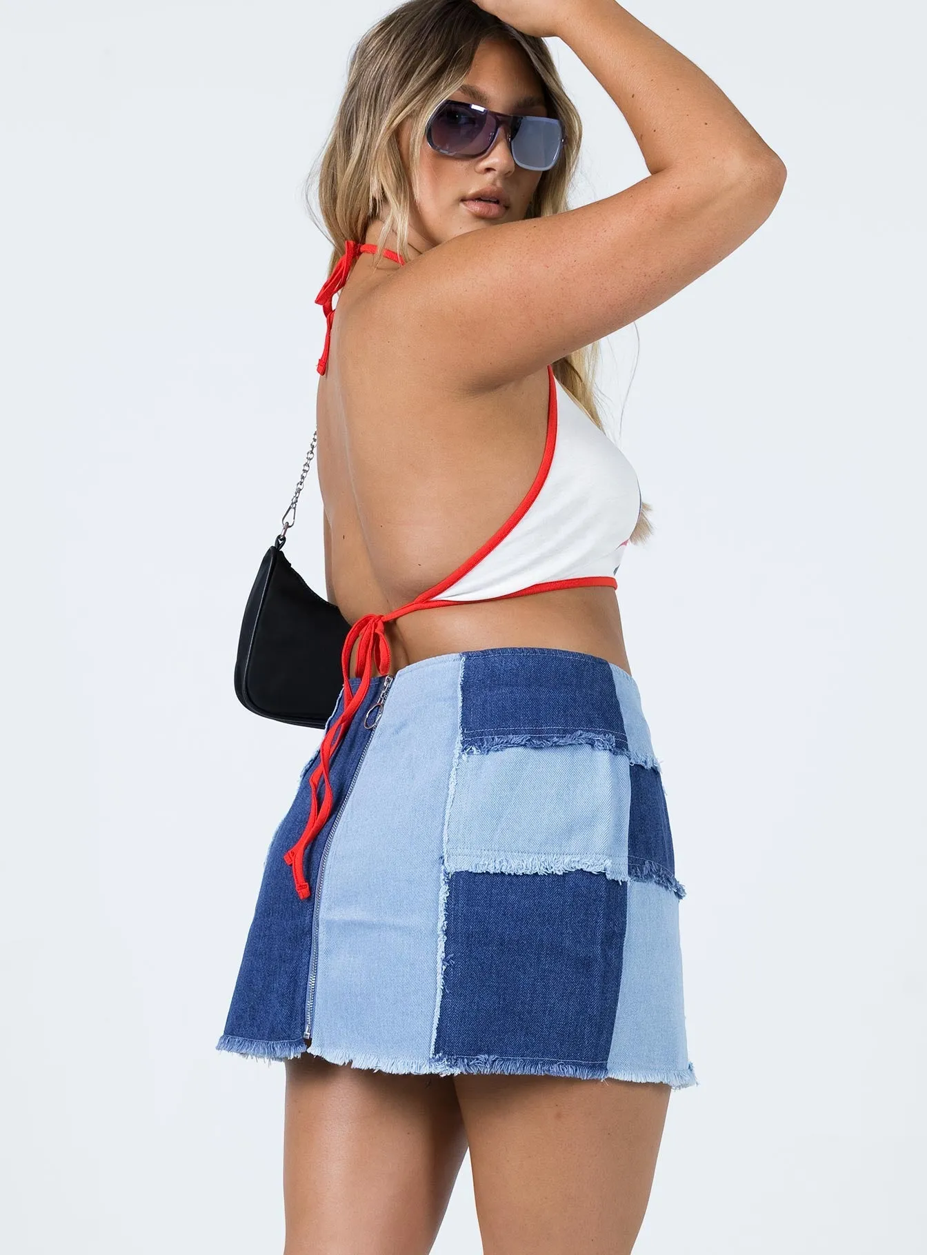 Airy Feel Pleated design Sirena Patchwork Denim Mini Skirt