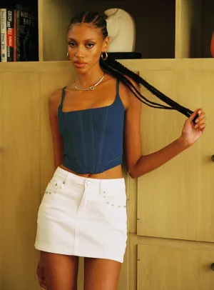 Light Outfit Structured Shape Organic Cotton Blend Althea Ultra Mini Denim Skirt White