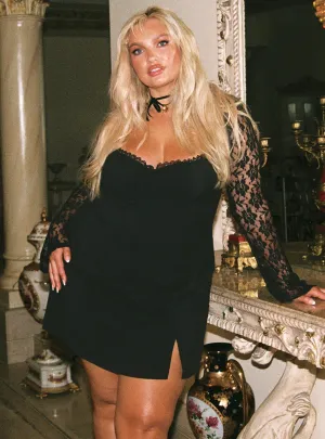 WideCollarDesign Bold Mood Ashwood Lace Sleeve Mini Dress Black Curve