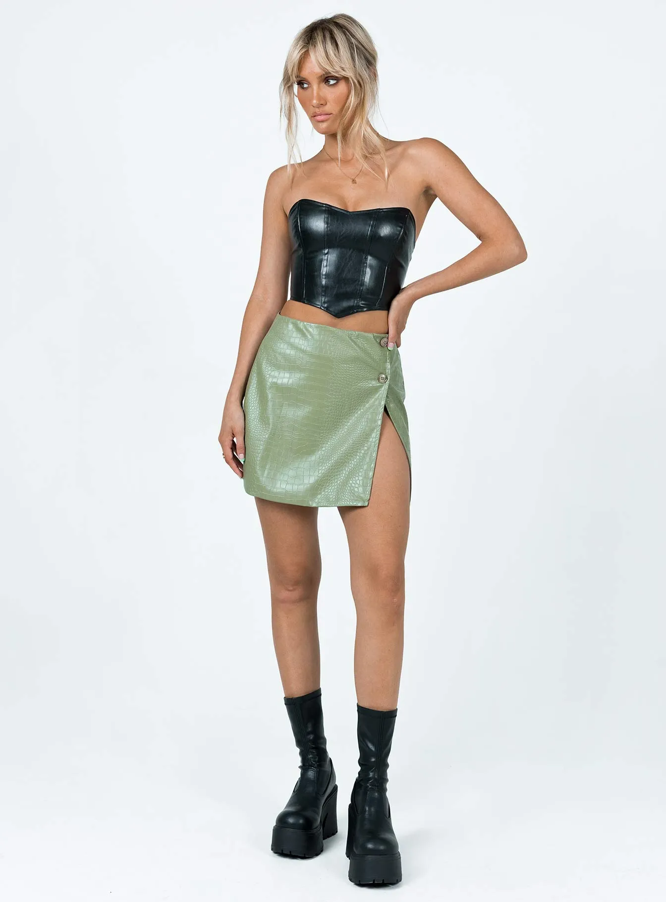 Marilyn PU Mini Skirt Green Soft Movement