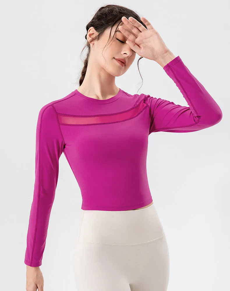 Airflow Vents Mesh Splicing Workout Tops Long Sleeve Athletic T-Shirts