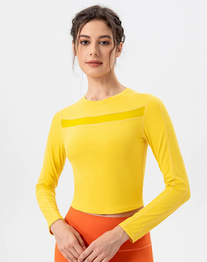 Mesh Splicing Workout Tops Long Sleeve Athletic T-Shirts Calm Tone Trendy sneakers