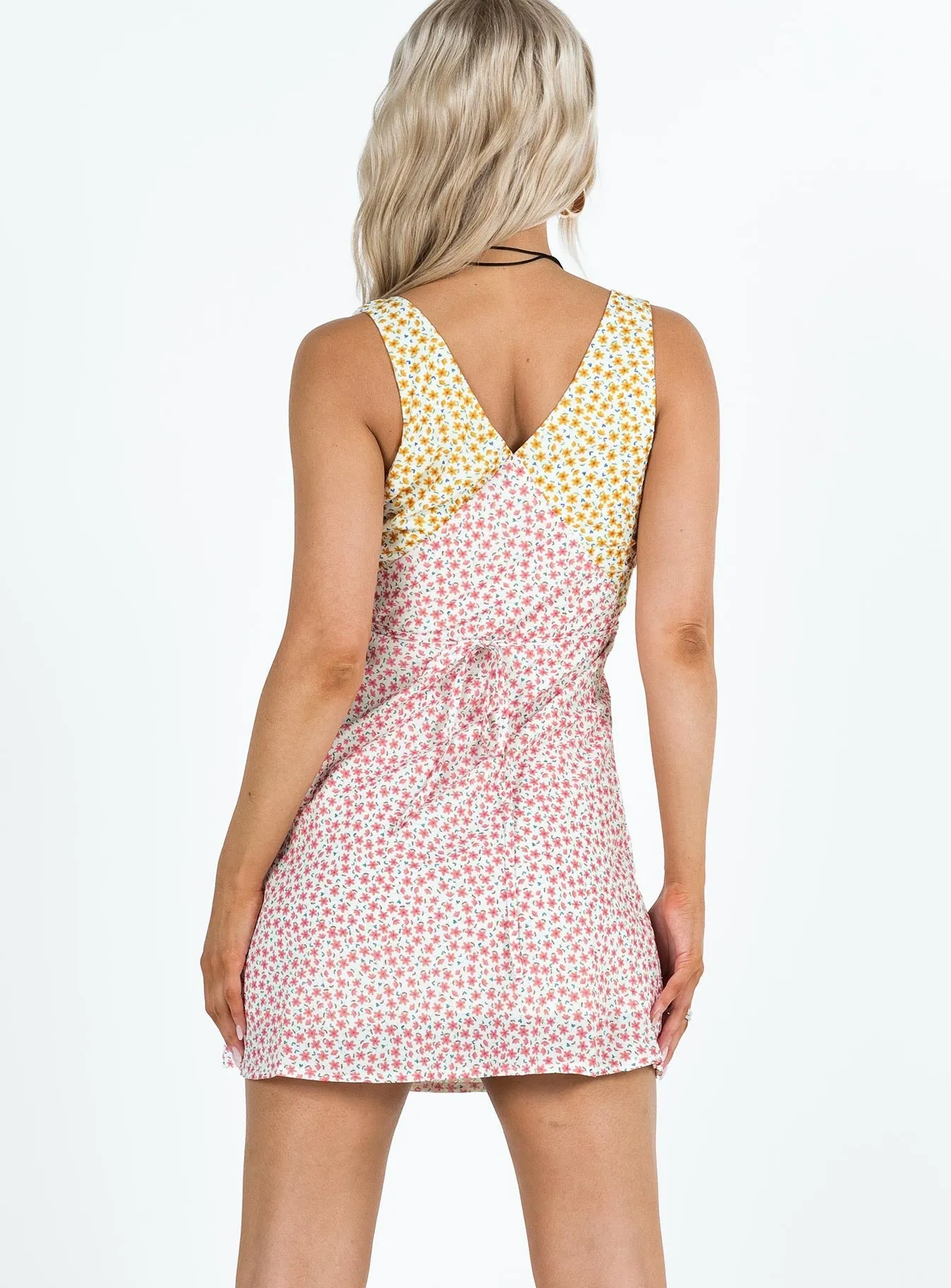 Daily Movement Nellie Two Tone Mini Dress Yellow / Pink Floral