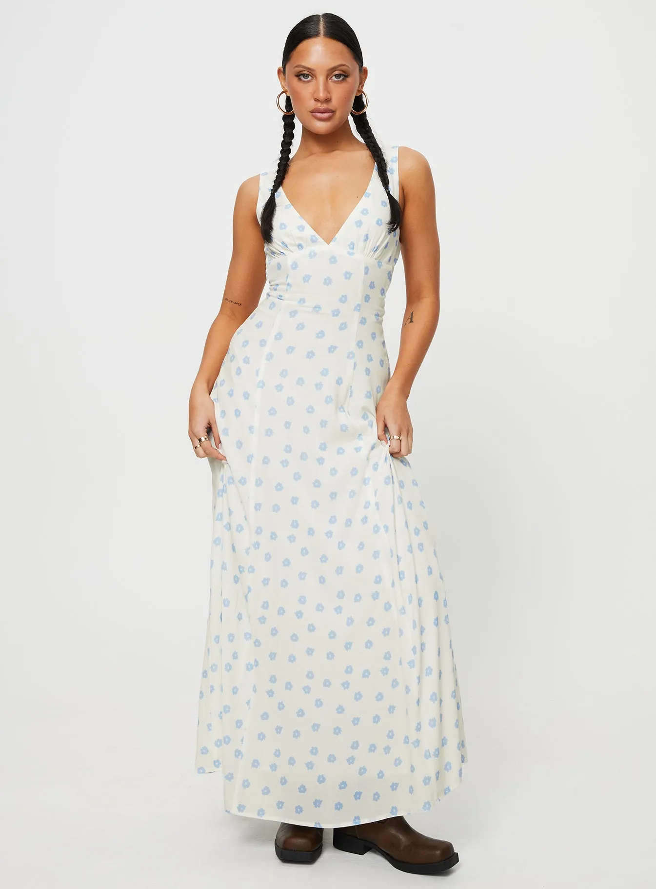 Florette Open Back Maxi Dress Cream Multi Smart and Chic