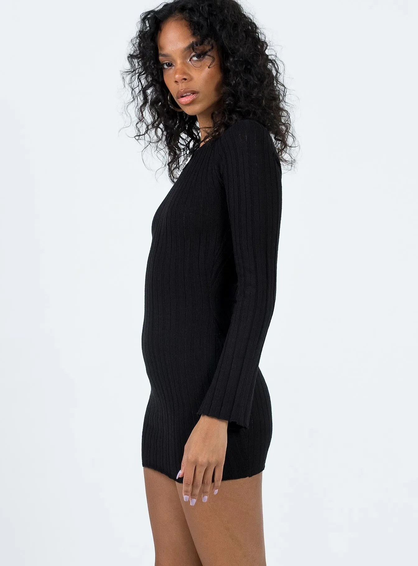 Santorini Knit Mini Dress Black Tailored Style Youthful Mood