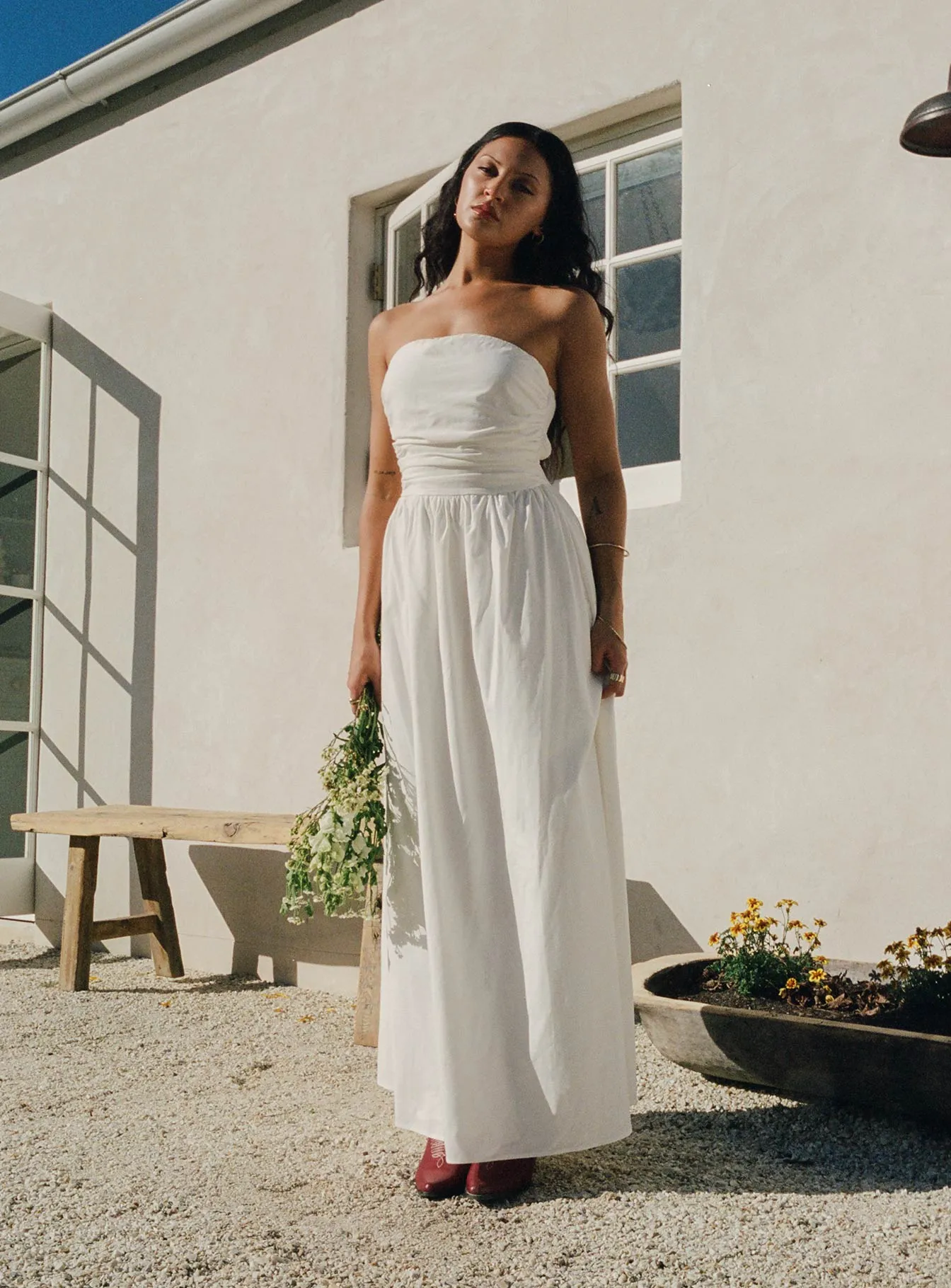 Nicia Strapless Maxi Dress White Side Slit