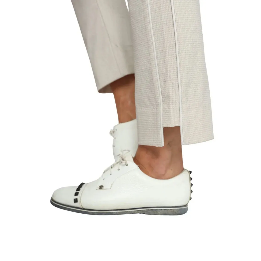 Laser Cut Edges Golftini Women's Stretch Ankle Golf Pants - Khaki Houndstooth