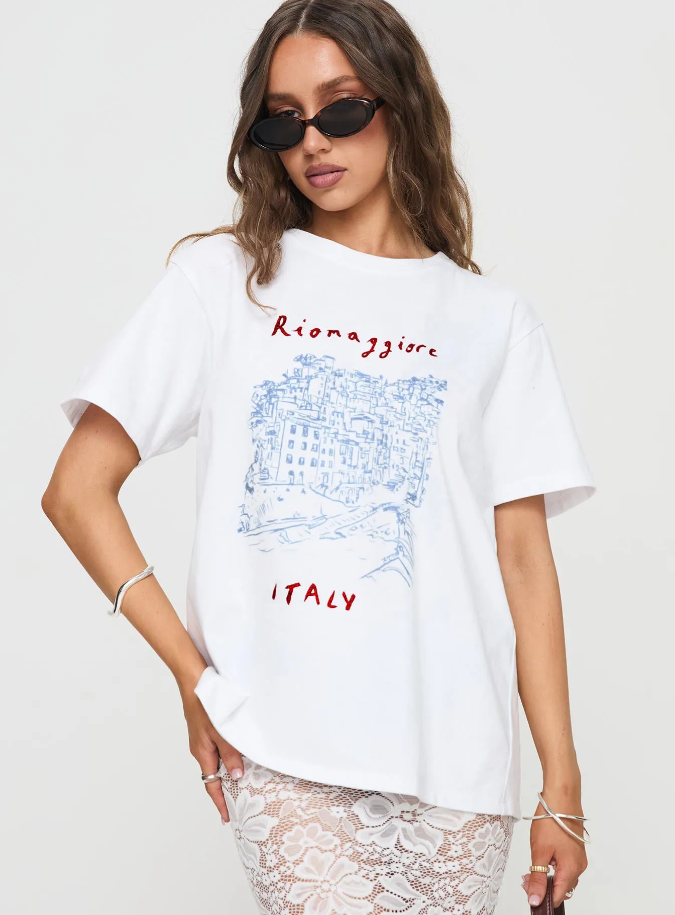 Breathable wear casual outing Riomaggiore Oversized Tee White