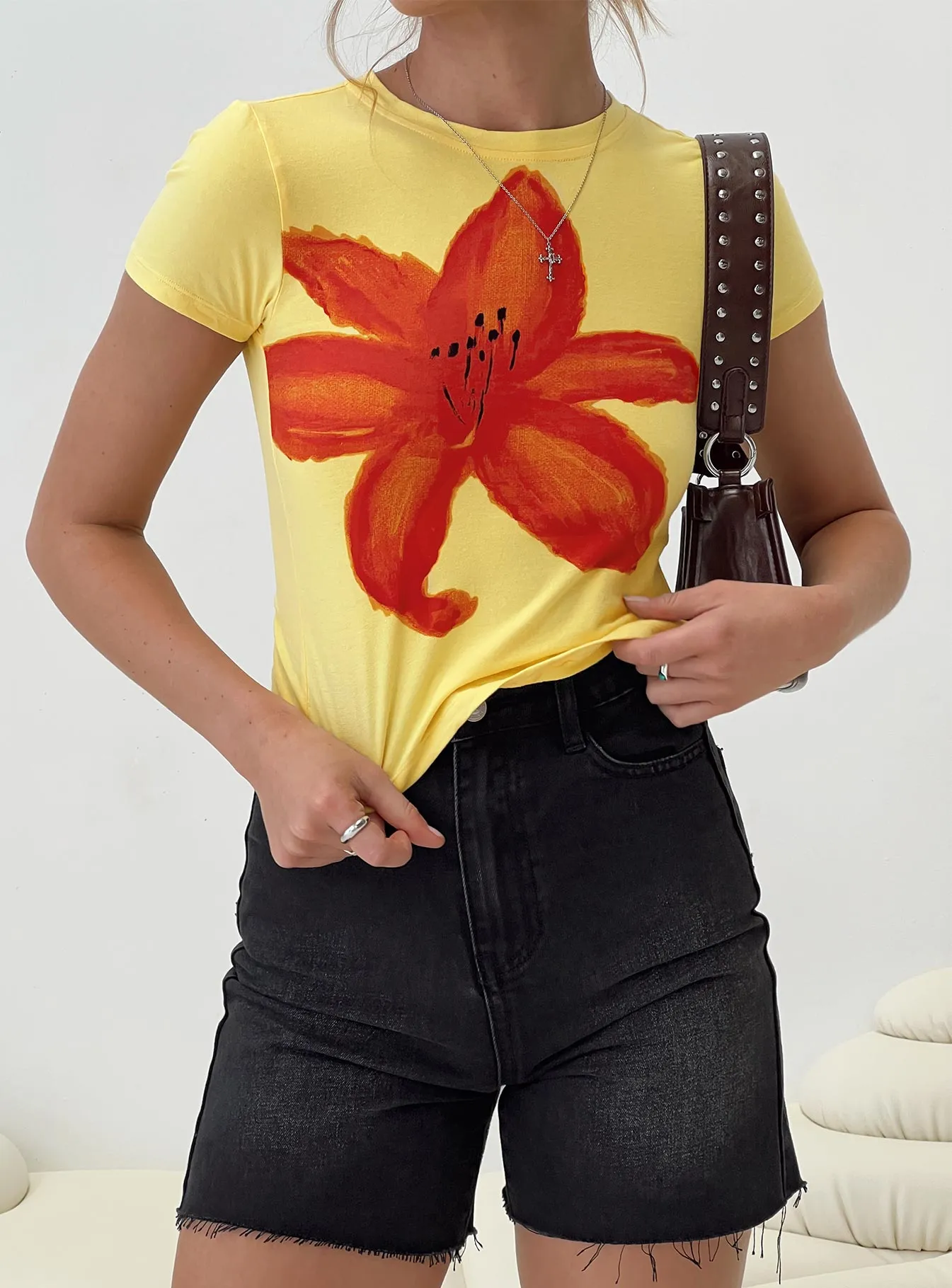 Surtie Top Summer Flower Lemonade college Breathable mesh