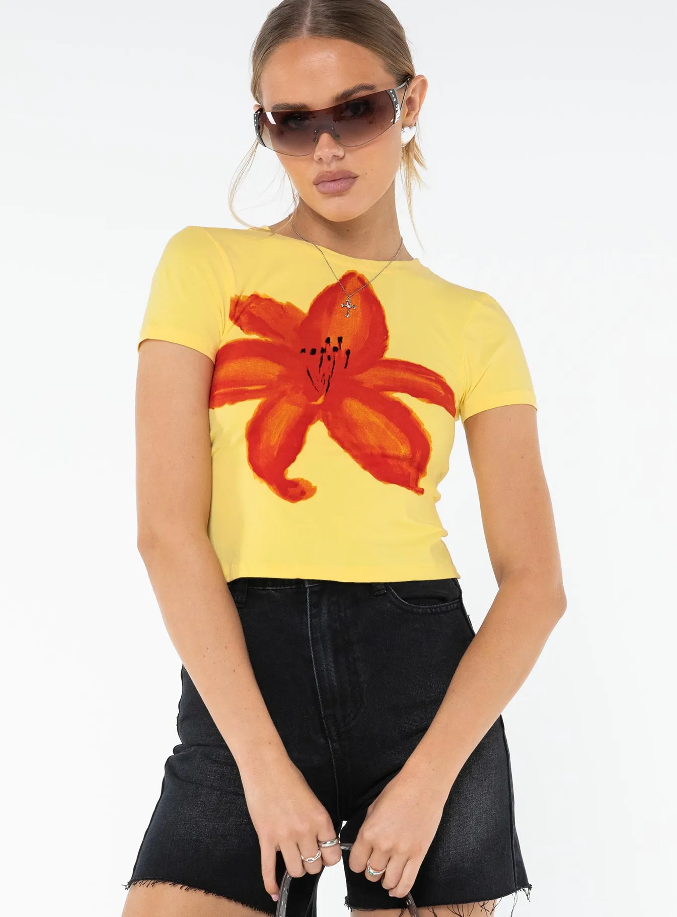 Durable Ribbed Hem Surtie Top Summer Flower Lemonade