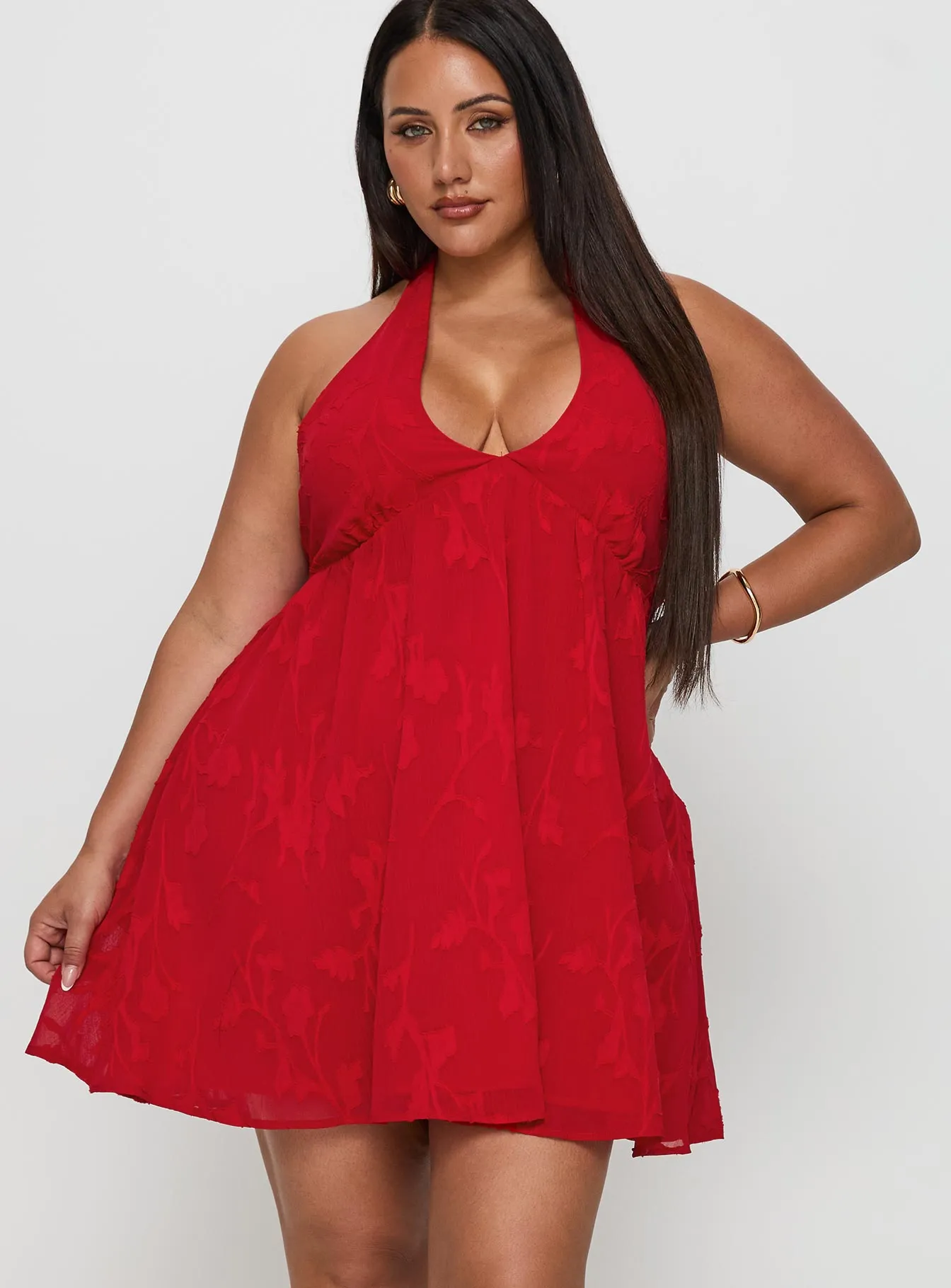 Moriah Halter Mini Dress Red Curve Everyday Look Tulle Air