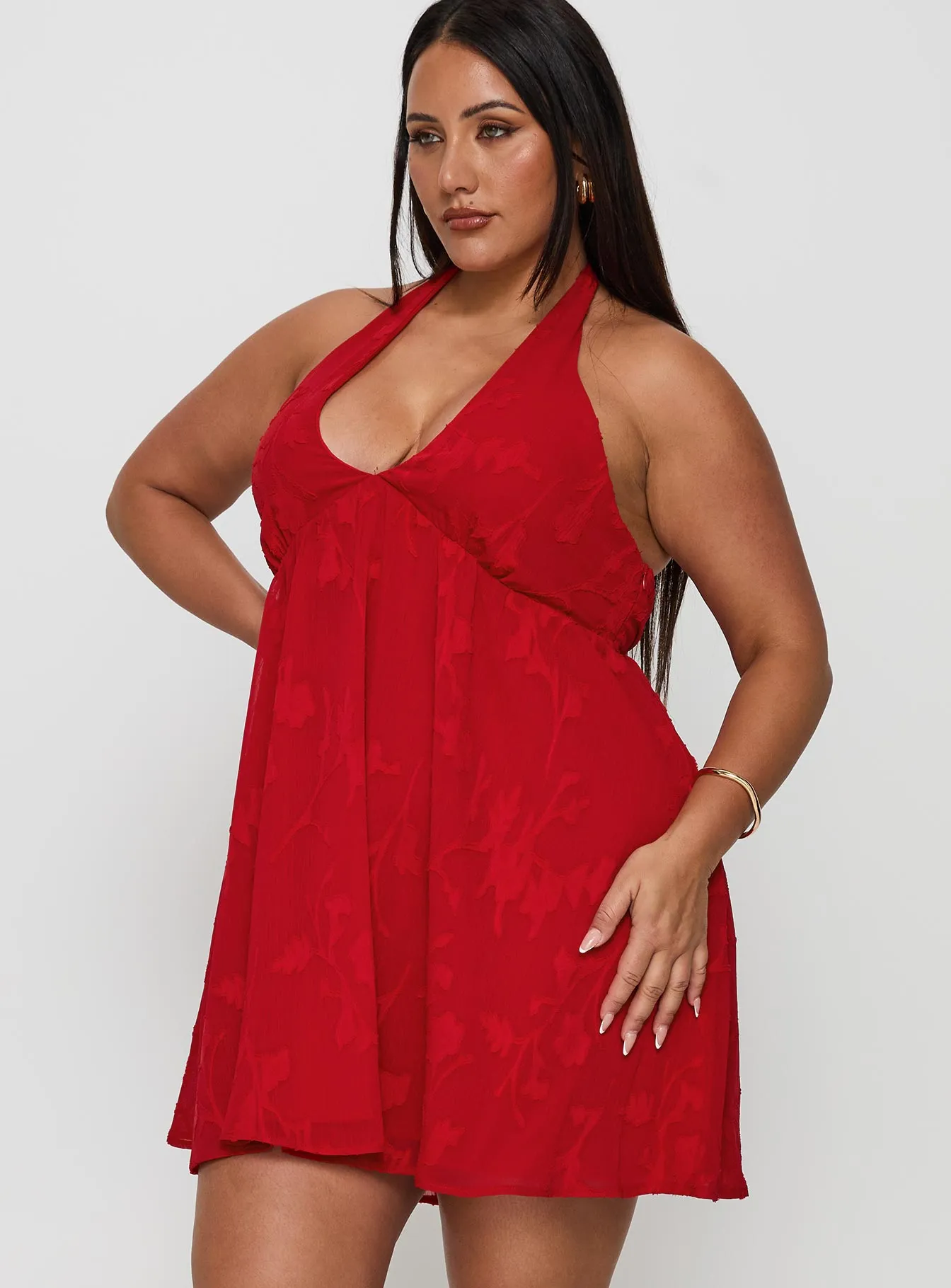Moriah Halter Mini Dress Red Curve Texture Flow
