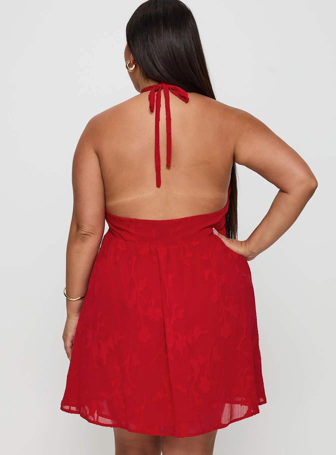 Fresh Motion Refined Mood Moriah Halter Mini Dress Red Curve