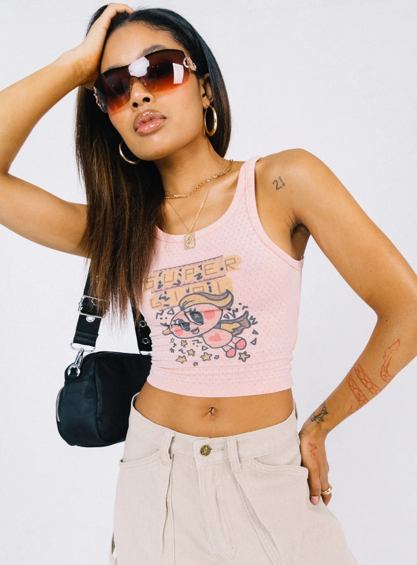 Supergirl Tank Top Pink Layering Comfort Wear