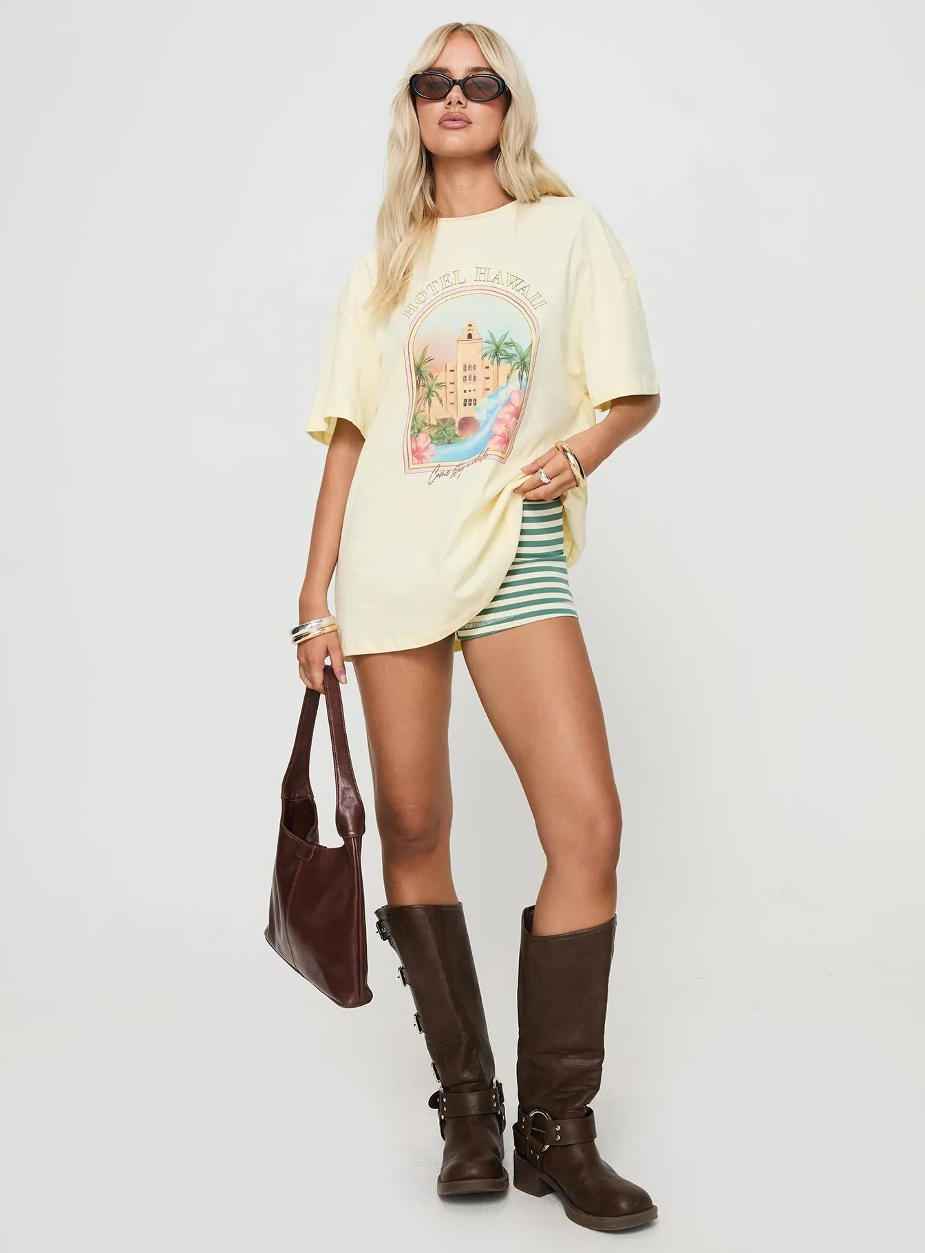 Hotel Hawaii Oversized Tee Yellow Eco Friendly Fabric Summer Comfort